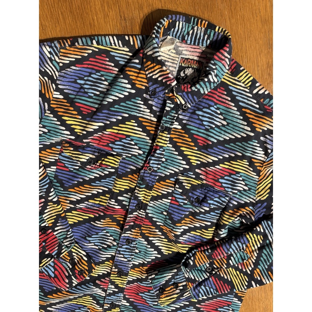 Vintage Karman Western Shirt L Southwest‎ Geometric Multicolor Cotton Button Up